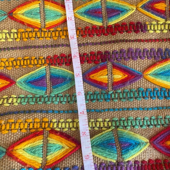 47-(VA) Handcrafted. Burlap. Yarn Embroidered. Tote. - Picture 7 of 10